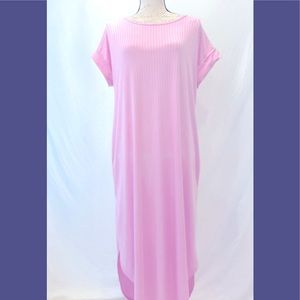Entro Pink Maxi Dress Faux Cuff Short Sleeve Round Neck Side Pockets NWT Medium